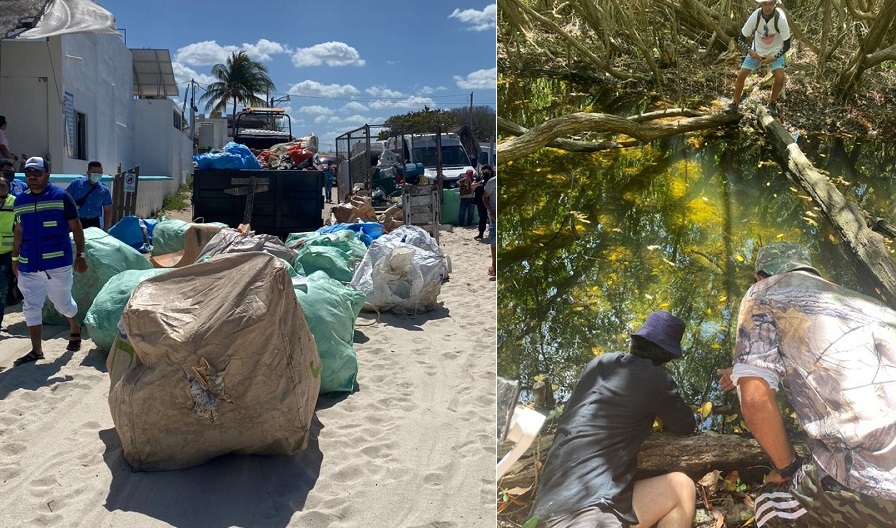 Todos felices con la pesca, ya que se recolectaron unas cuatro ton de basura. (Alicia Noh López)