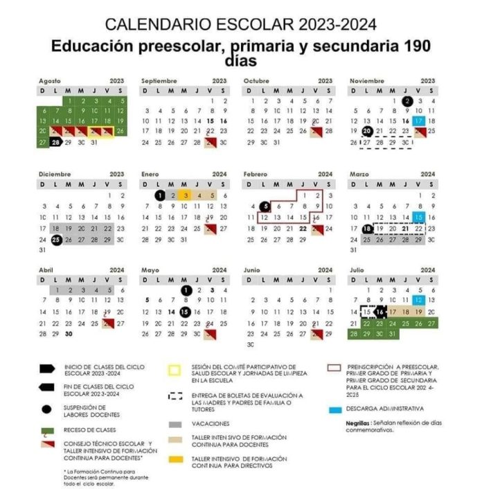 Difunden calendarios del ciclo escolar 20232024 habrá 16 días de