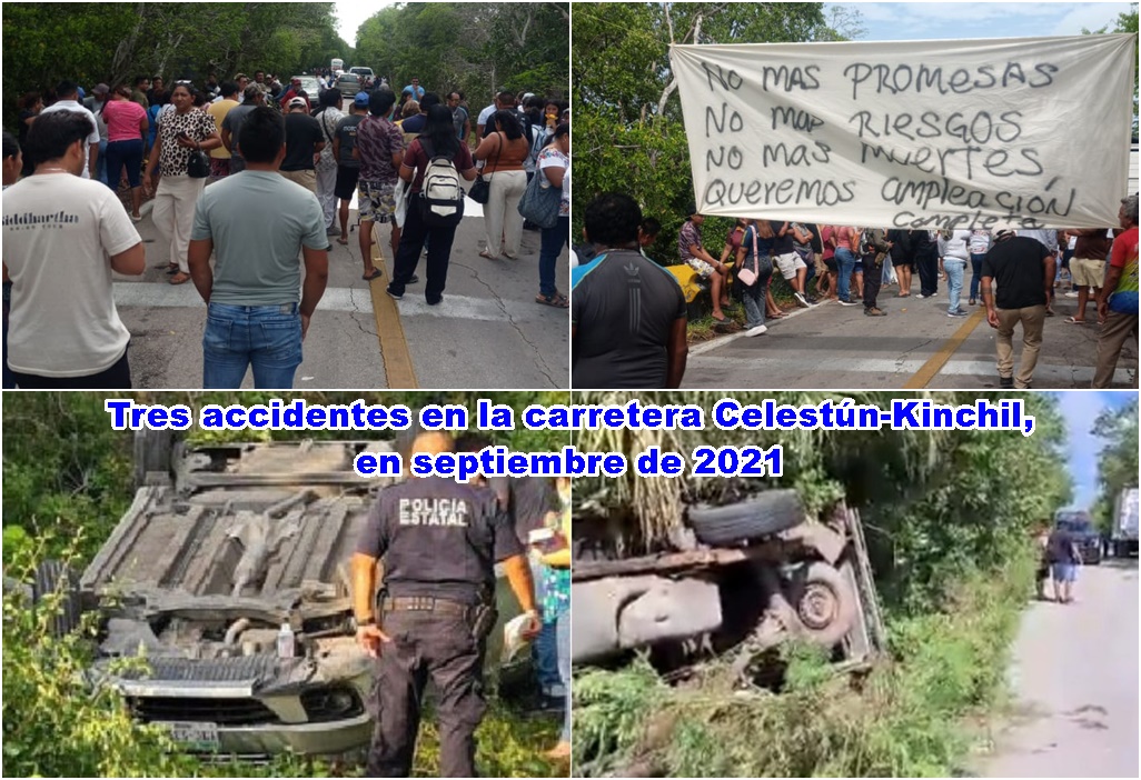 TRes accidentes en la carretera Celestún-Kinchi