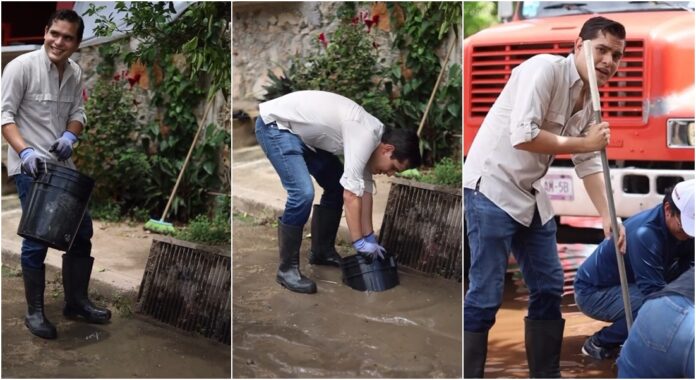 Queda como idiotA Diego Carrera va sacar agua con una cubeta, una cubetA