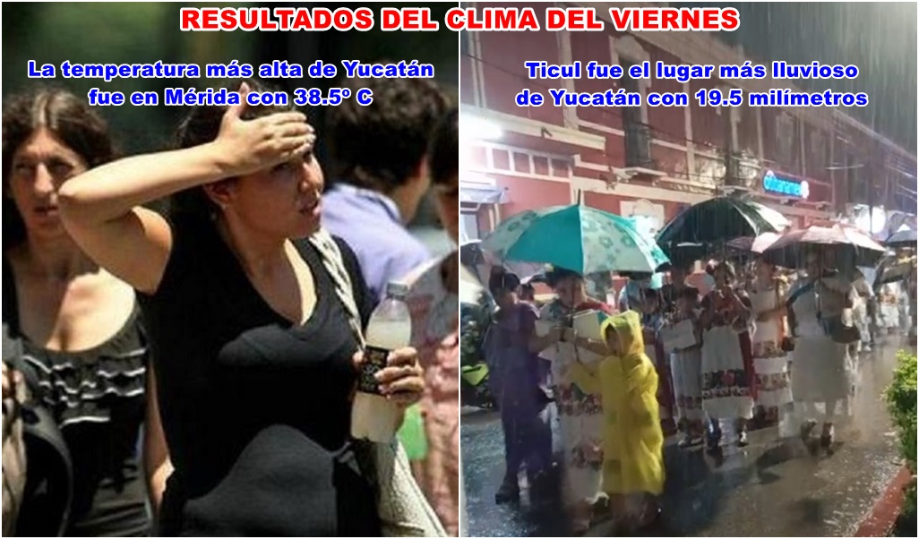 Temperatura máxima de 38.5º C ayer viernes en Mérida, y lluvia de 19.5 m