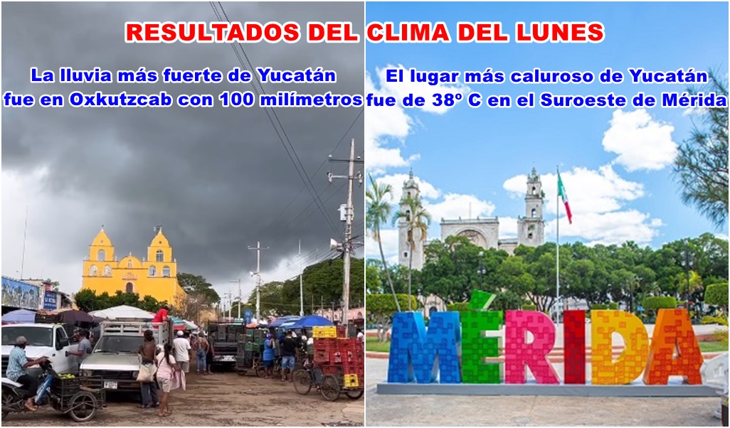 Intensa lluvia de 100 mm en Oxkutzcab Mérida, con la temperatura máxima