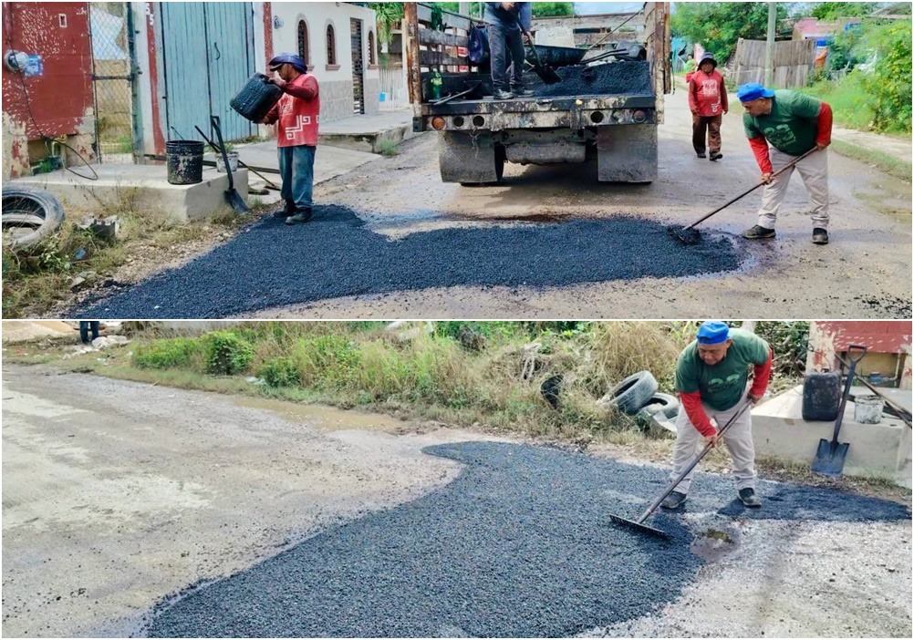 Ayuntamiento de Kanasín repara bache en Reparto G